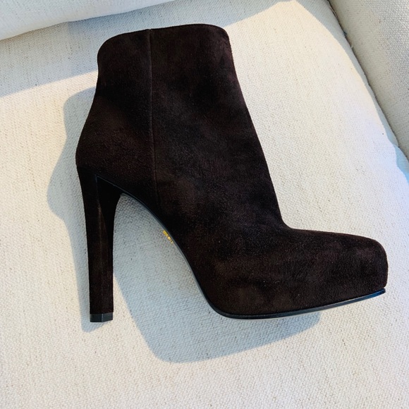 Suede Prada chocolate hidden platform booties - Picture 7 of 7